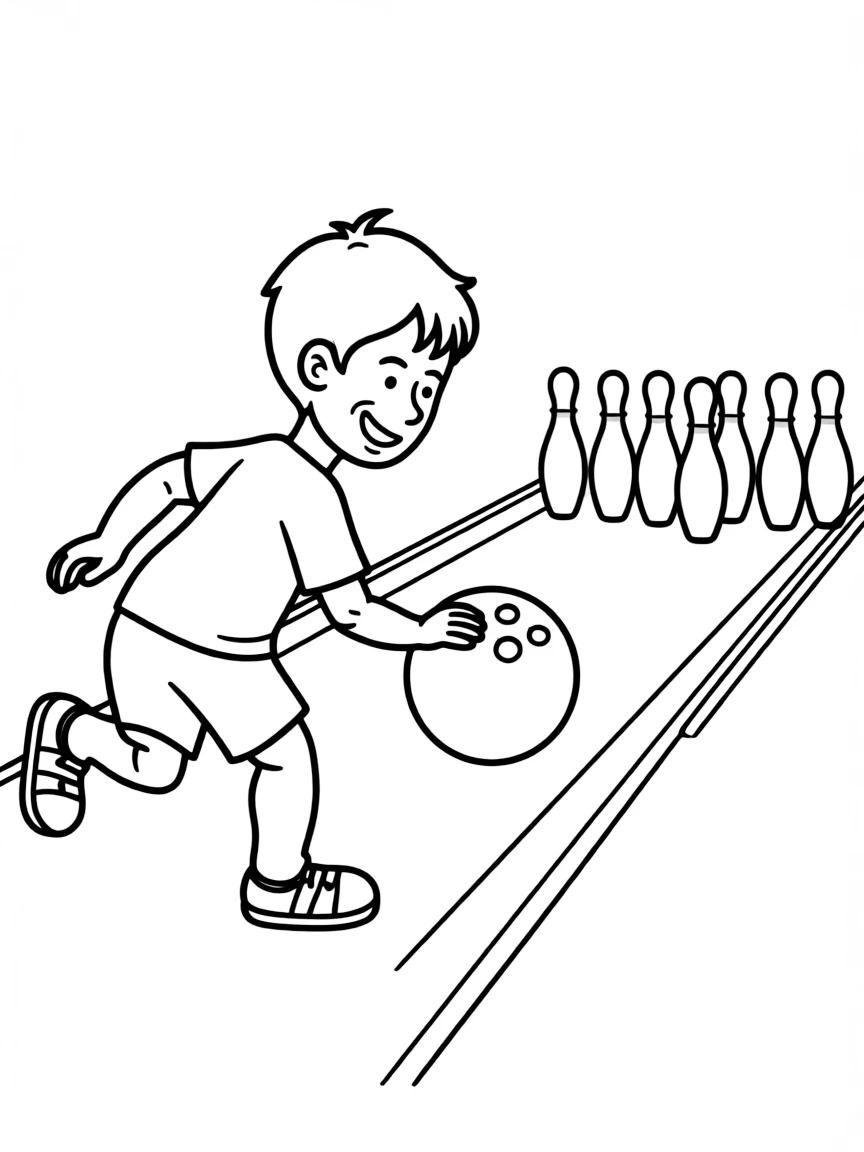 (sports) A child a rolling child playing bowling