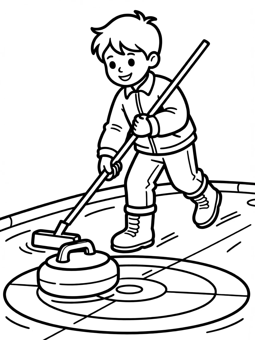 (sports) A child a sweeping child playing curling