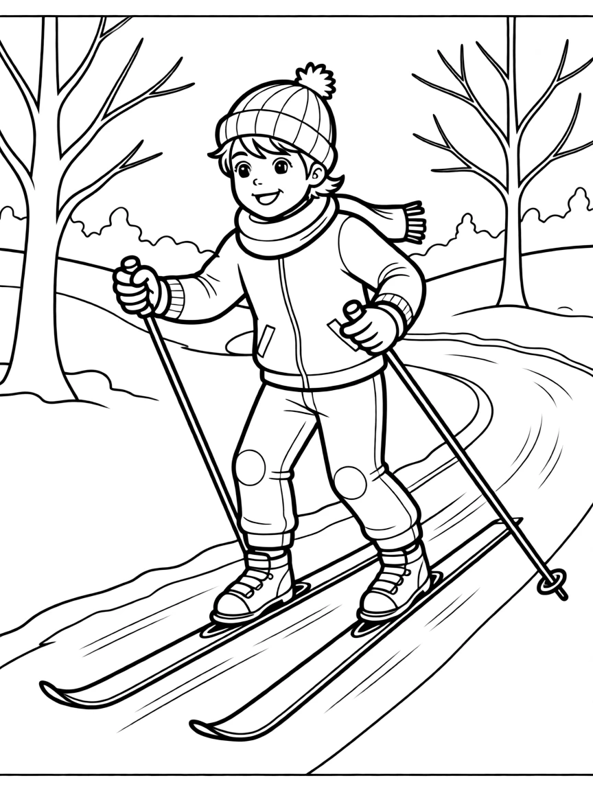 (sports) A child a gliding child doing cross-country skiing
