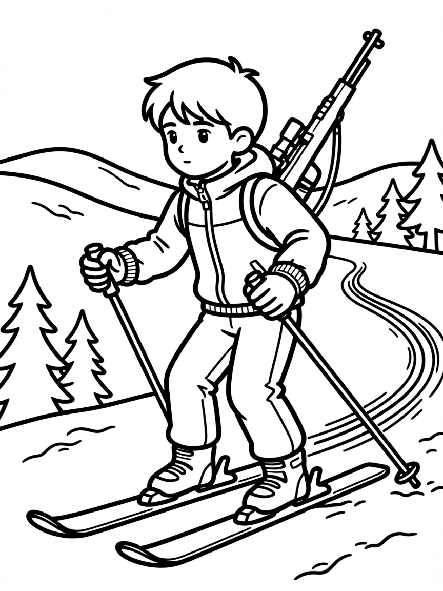 (sports) A child a focused child doing biathlon