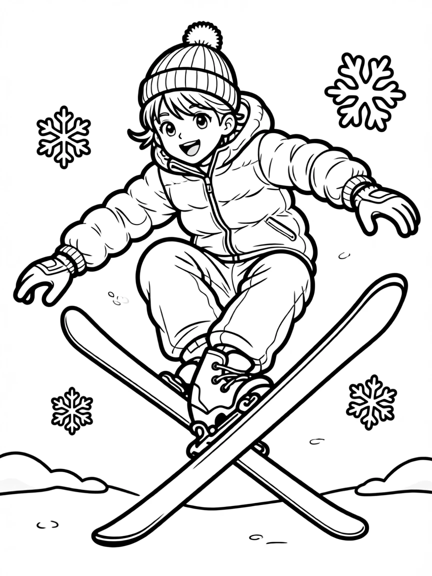 (sports) A child a trick-performing child doing freestyle skiing