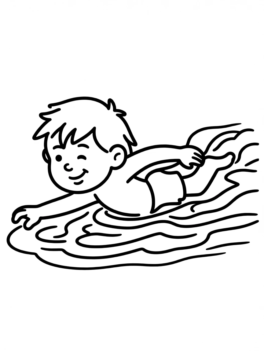 (sports) A child cartoon child swimming