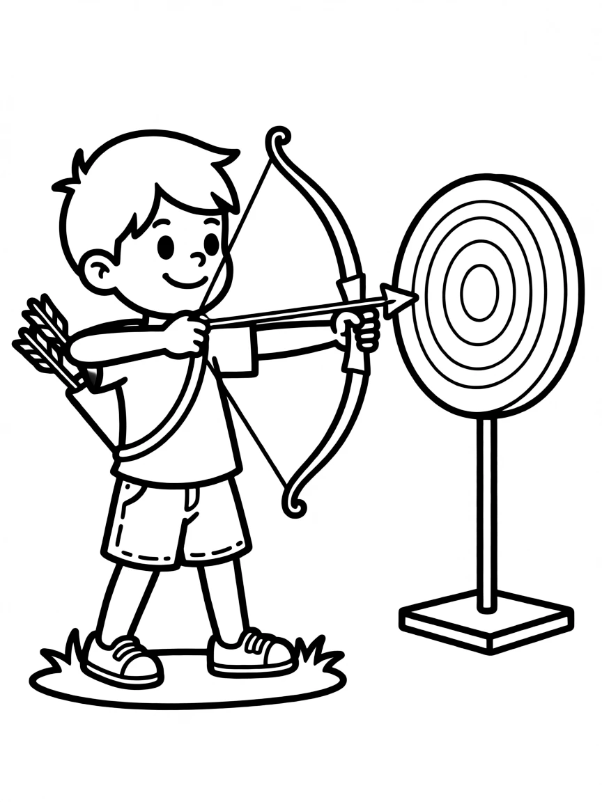 (sports) A child cartoon child doing archery