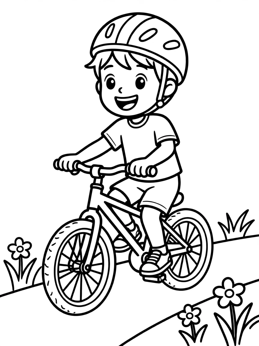 (sports) A child cartoon child cycling