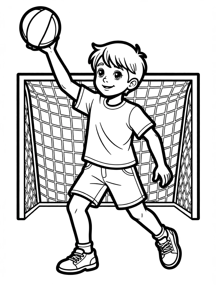 (sports) A child cartoon child playing handball