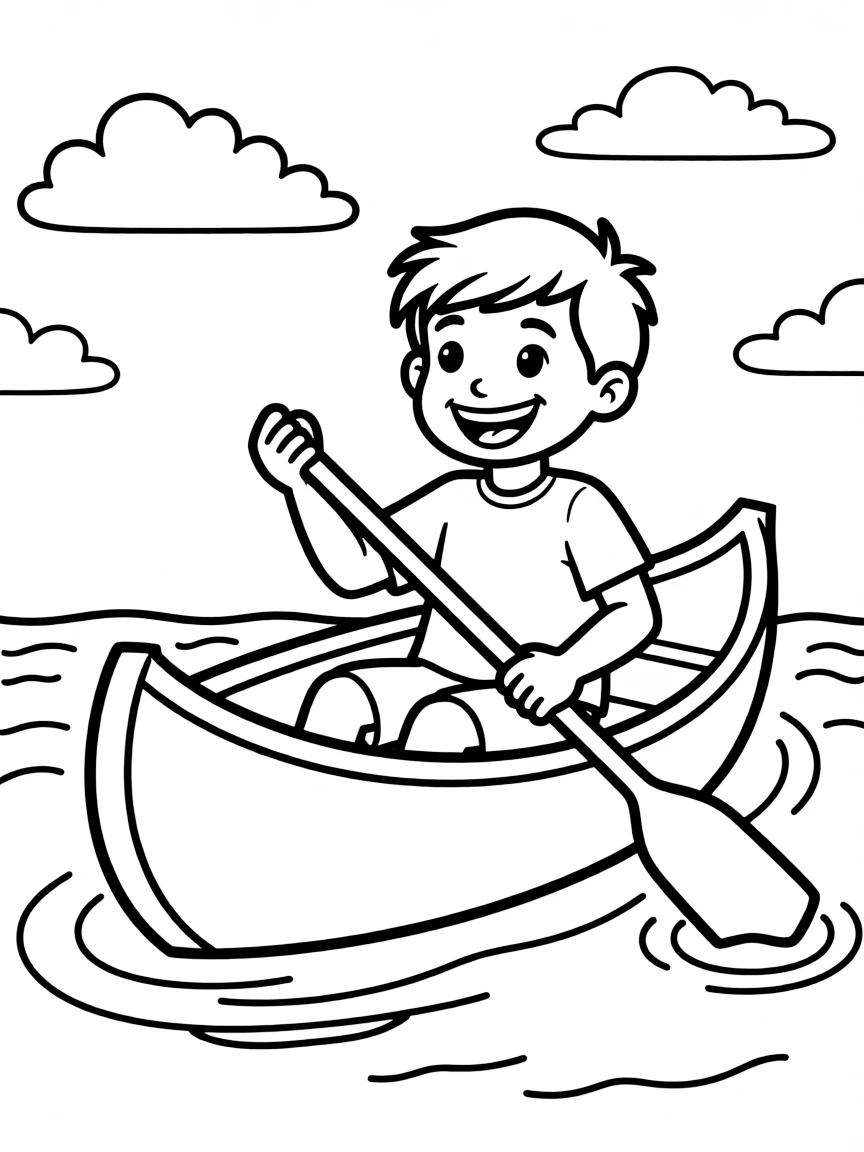 (sports) A child cartoon child canoeing
