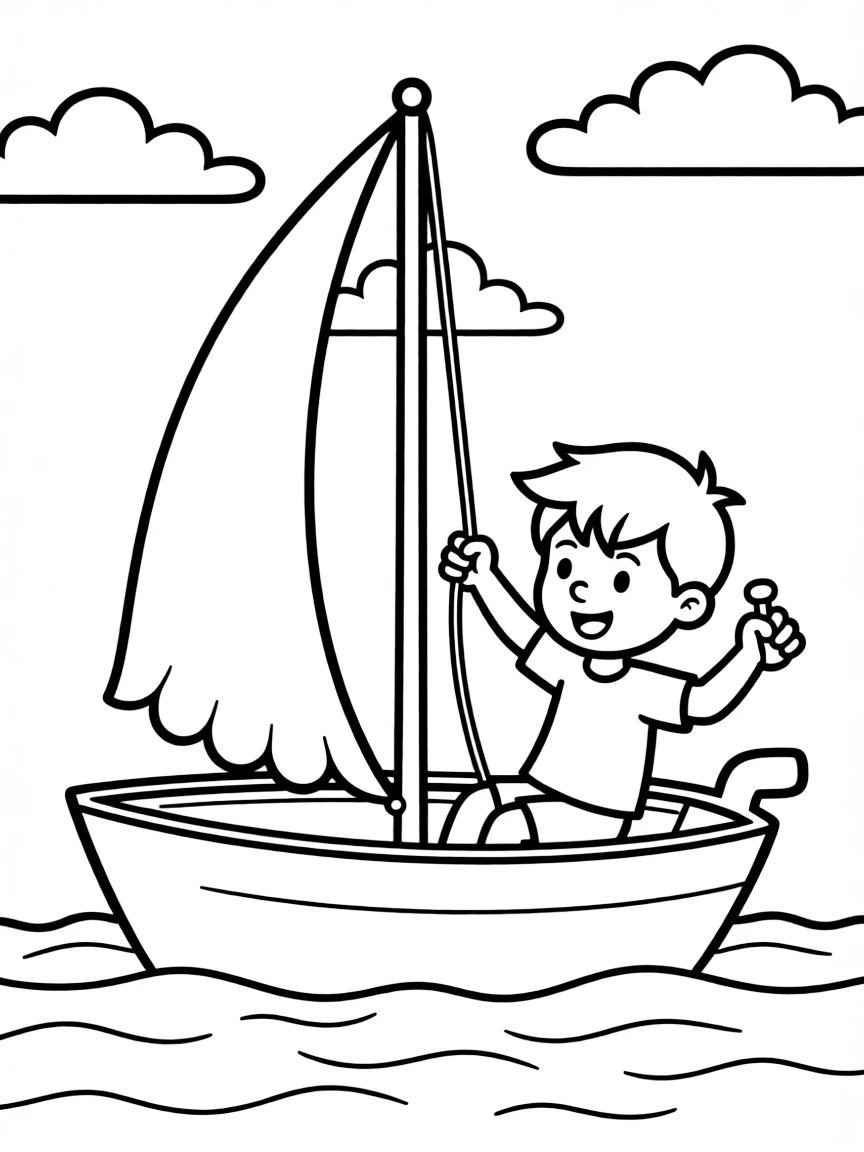 (sports) A child cartoon child sailing