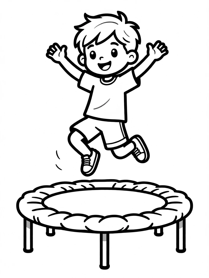 (sports) A child cartoon child trampolining