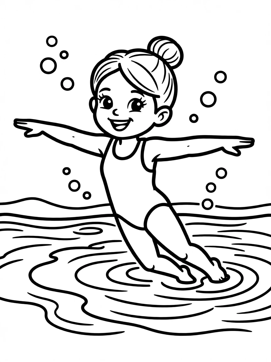 (sports) A child cartoon child synchronized swimming