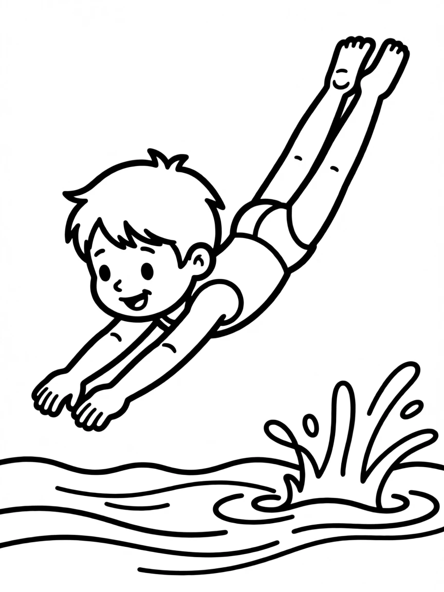 (sports) A child cartoon child diving