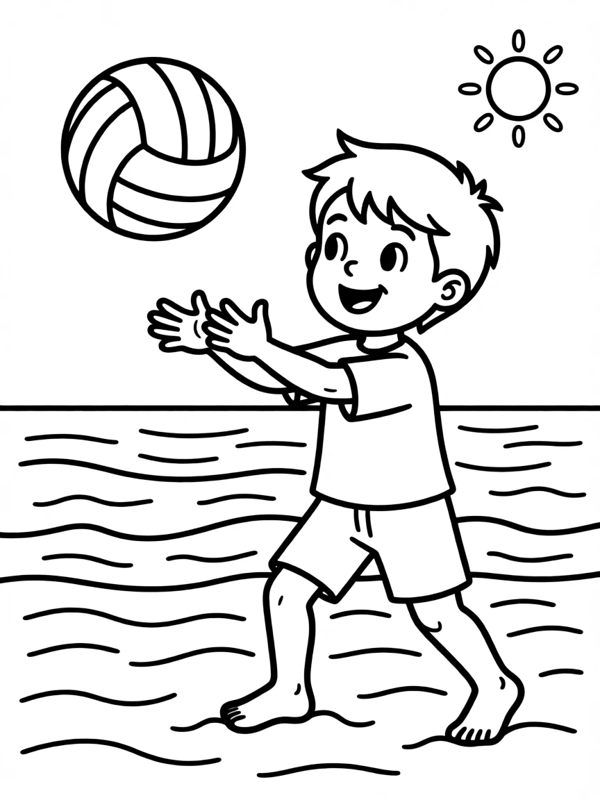(sports) A child cartoon child beach volleyball