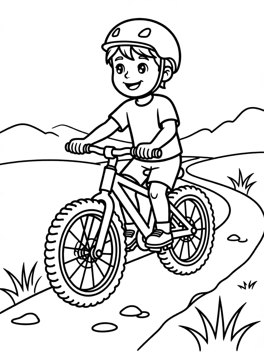 (sports) A child cartoon child mountain biking