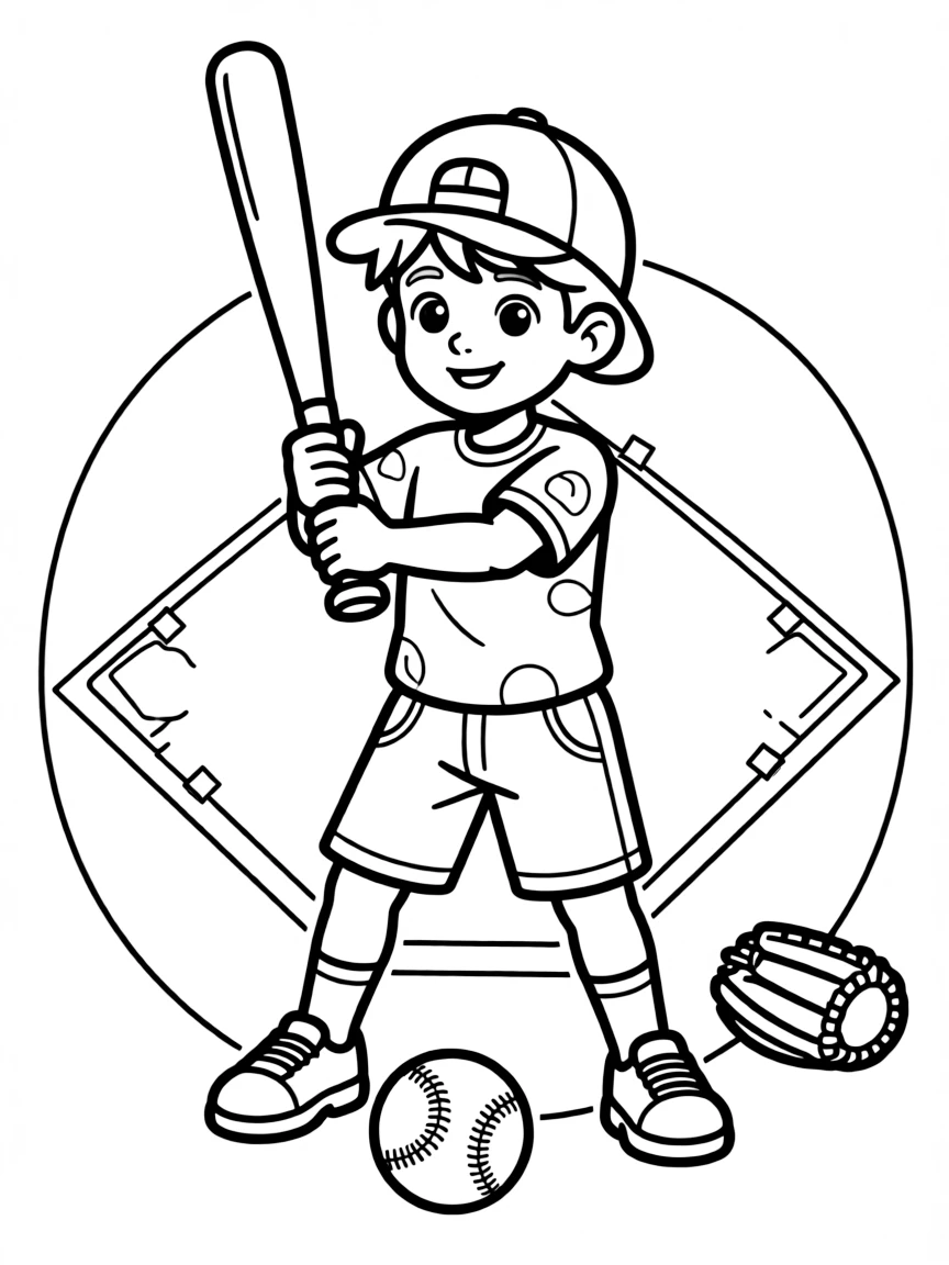 (sports) A child cartoon child playing baseball