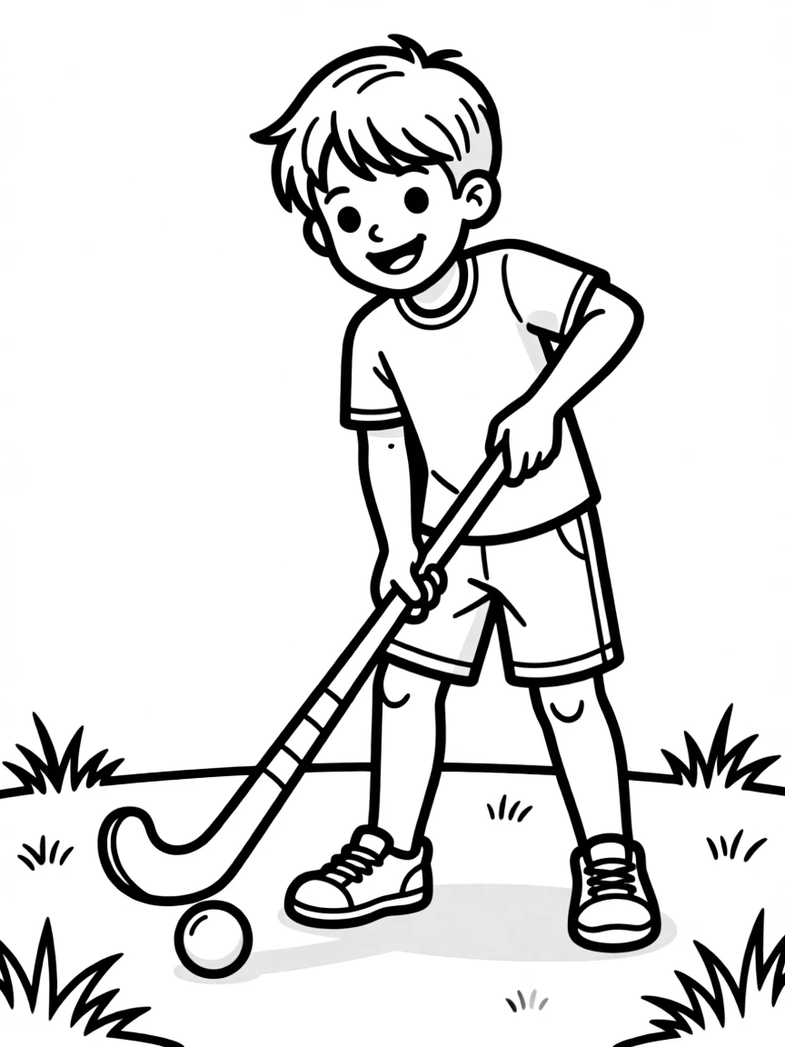 (sports) A child cartoon child playing field hockey