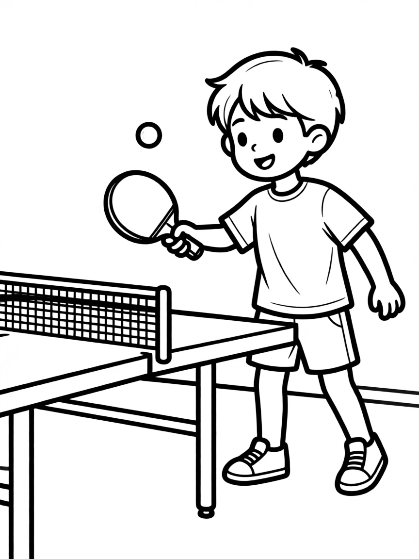 (sports) A child cartoon child playing table tennis