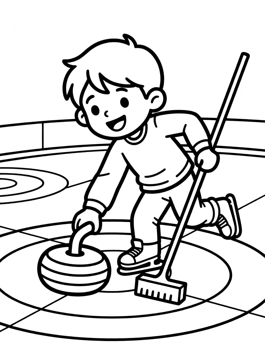 (sports) A child cartoon child playing curling