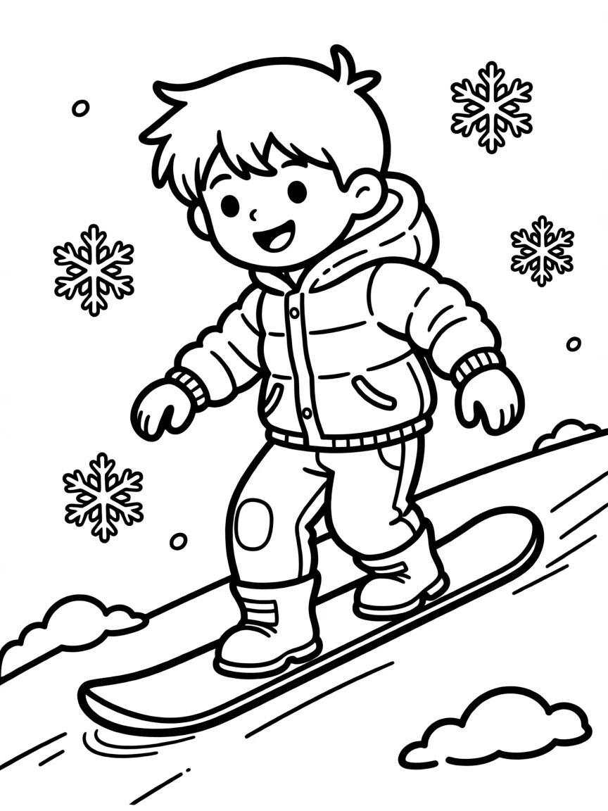 (sports) A child cartoon child doing snowboarding