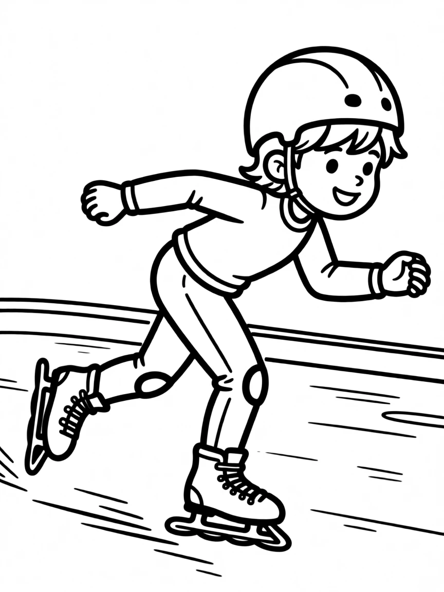 (sports) A child cartoon child doing speed skating