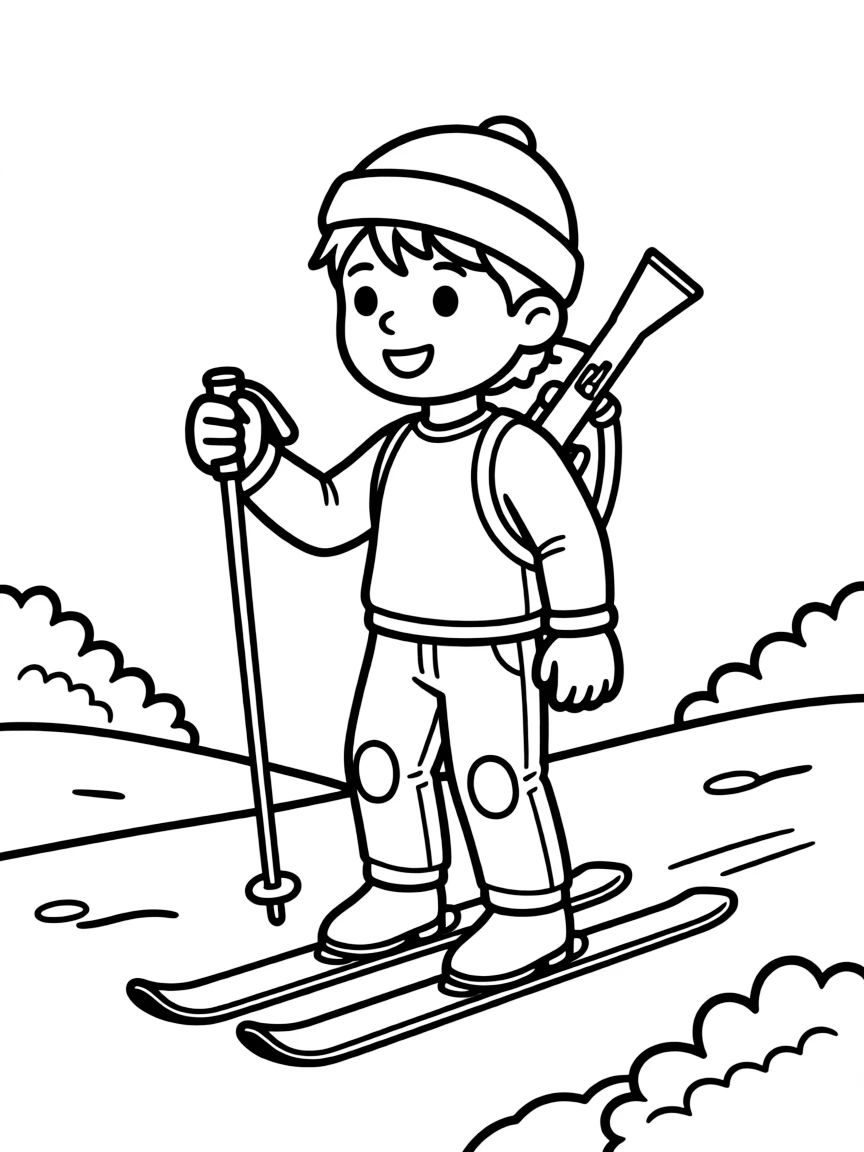 (sports) A child cartoon child doing biathlon