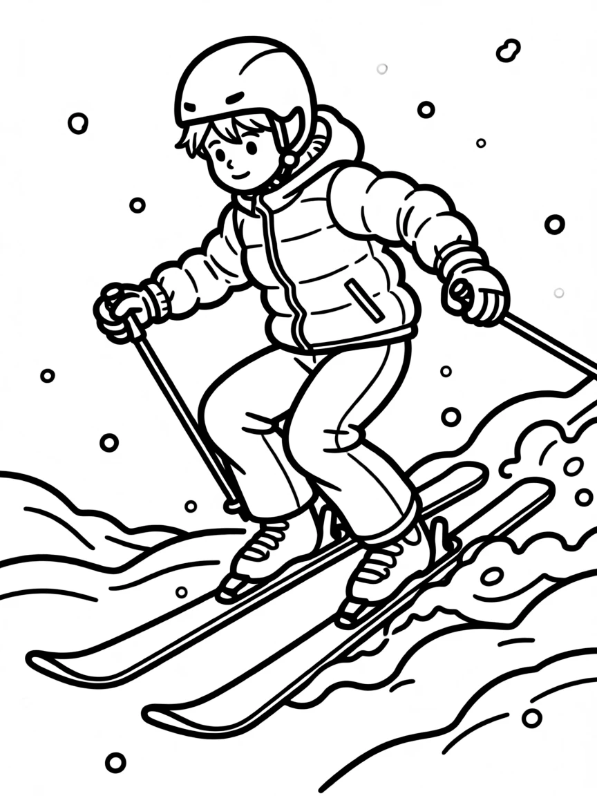 (sports) A child cartoon child doing freestyle skiing