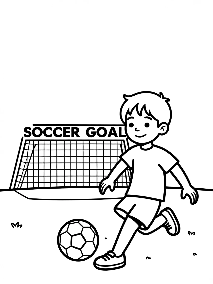 (sports) A child simple soccer ball on a field