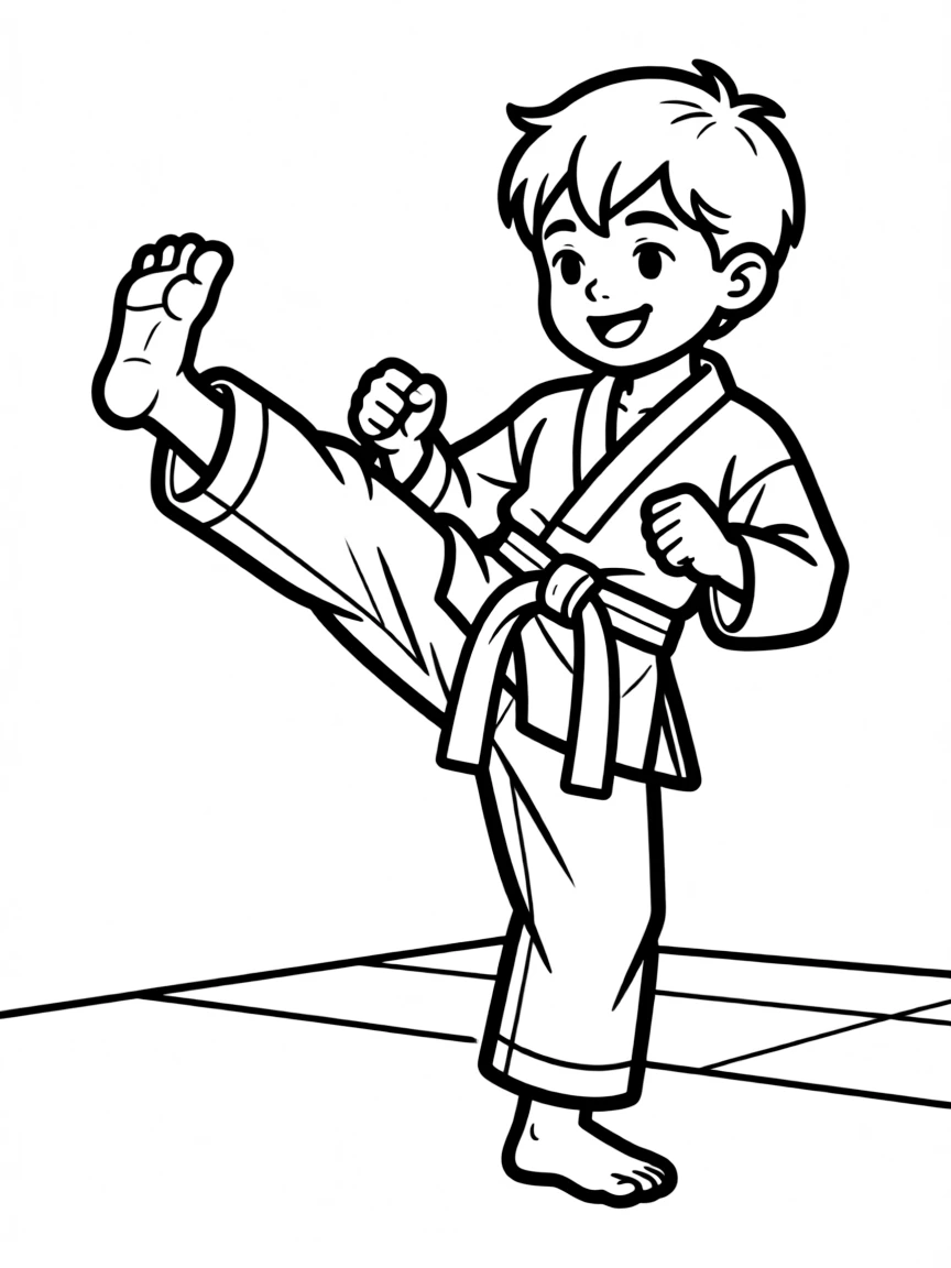 (sports) A child simple taekwondo kick