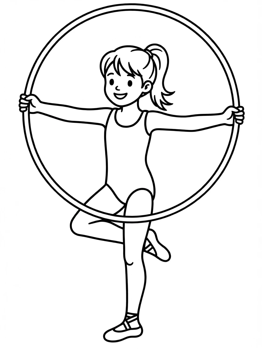 (sports) A child simple rhythmic gymnastics hoop