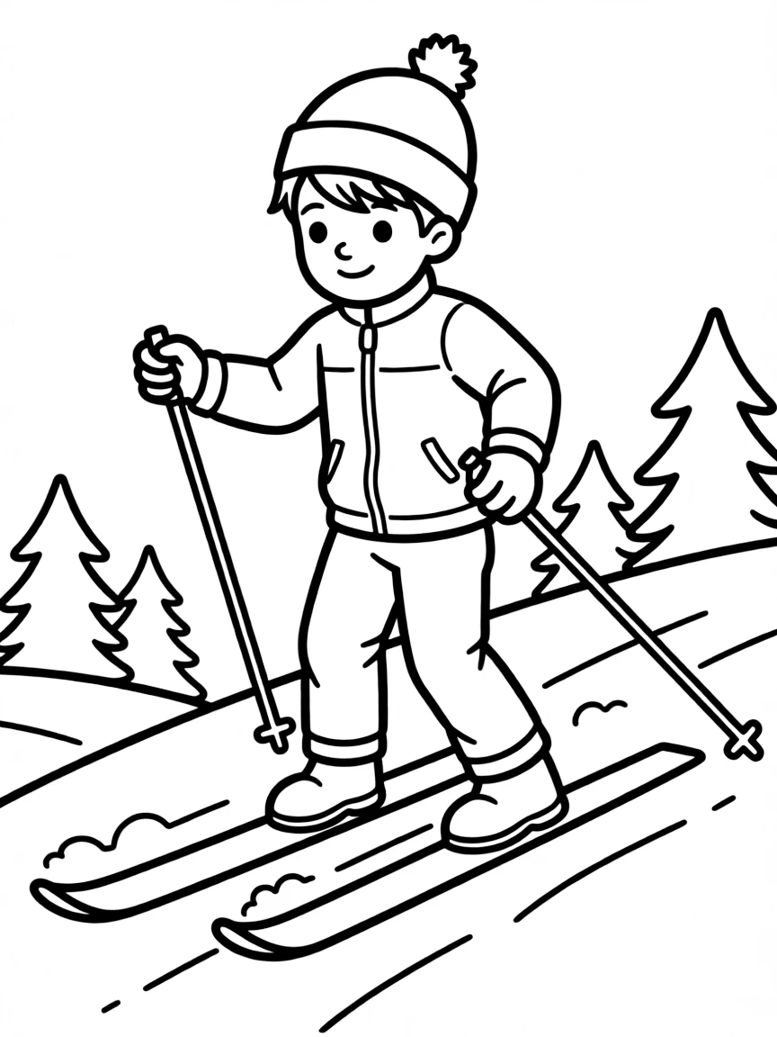 (sports) A child simple cross-country ski outline