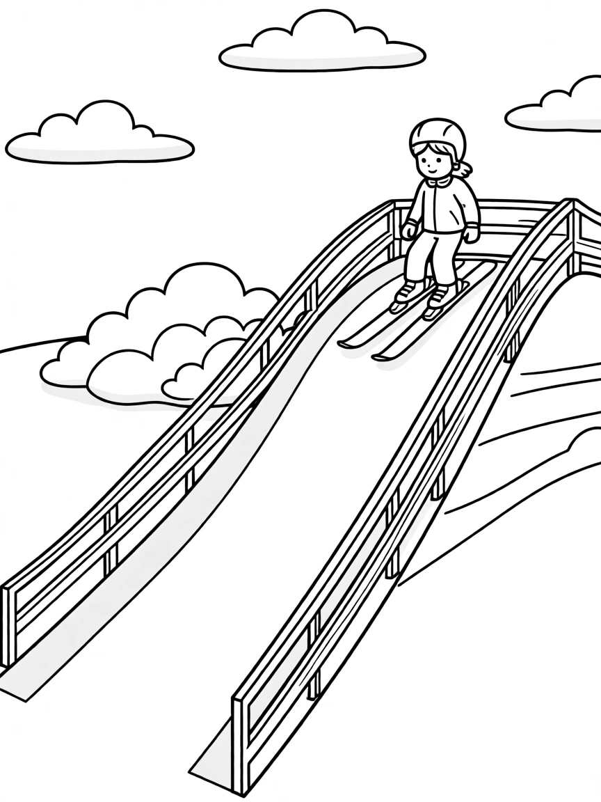(sports) A child simple ski jump ramp outline