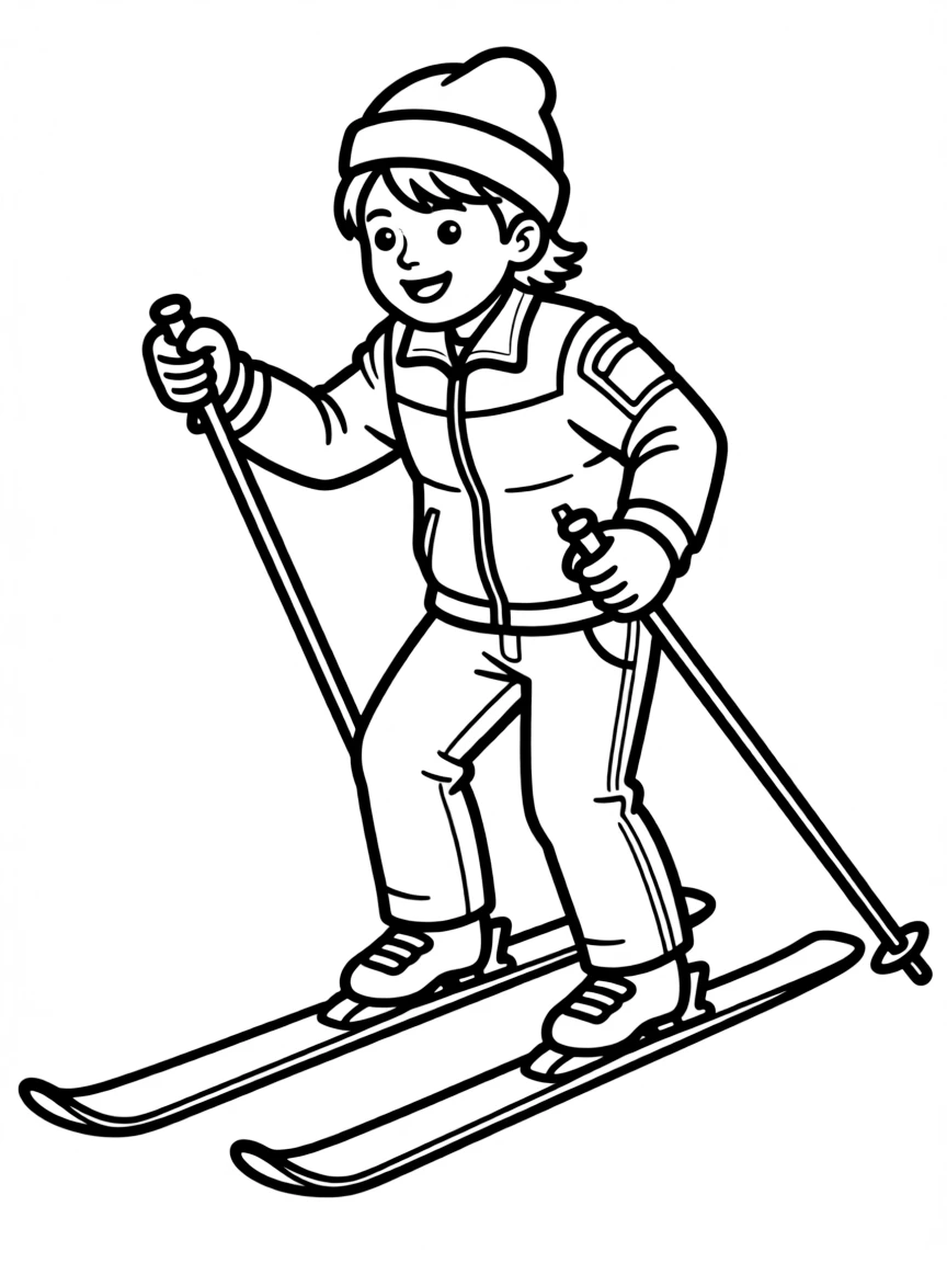 (sports) A child simple Nordic combined outline
