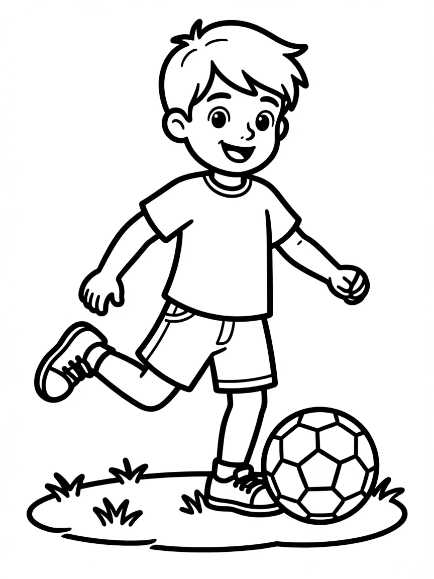 (sports) A child a boy playing soccer