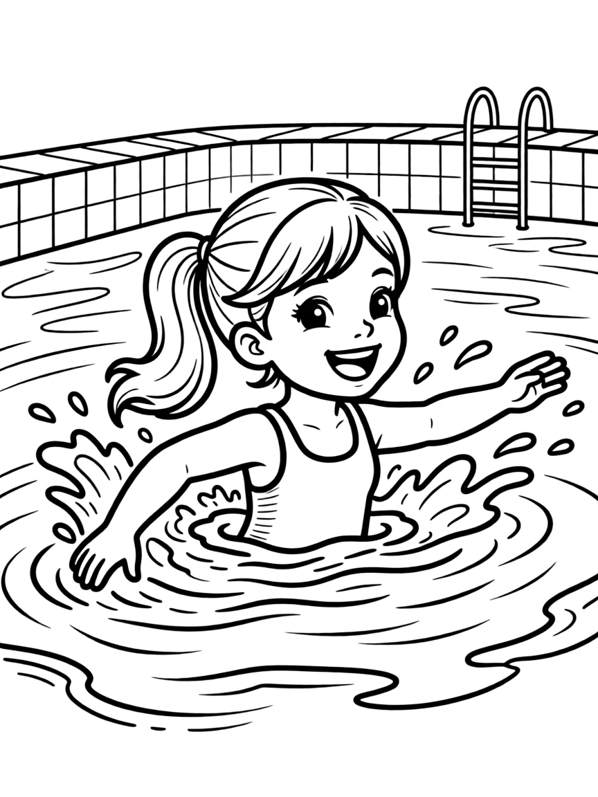 (sports) A child a girl swimming