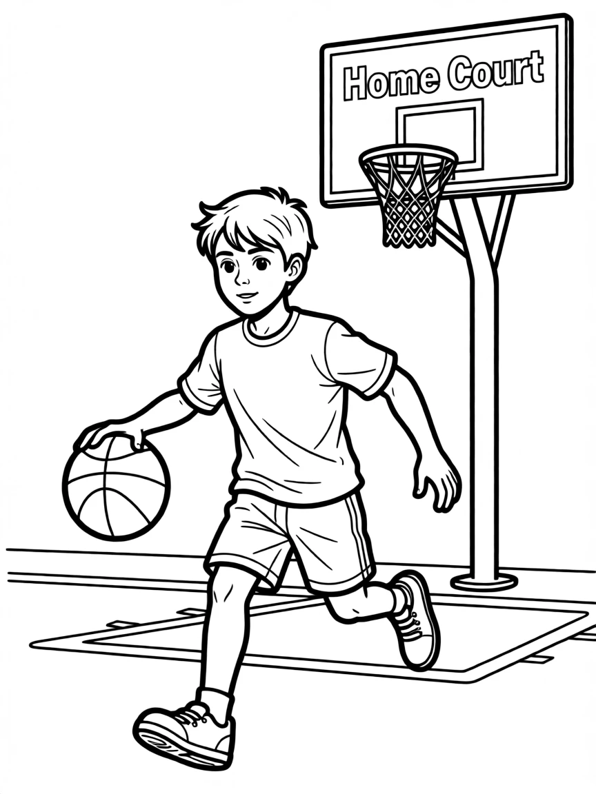 (sports) A child a boy playing basketball