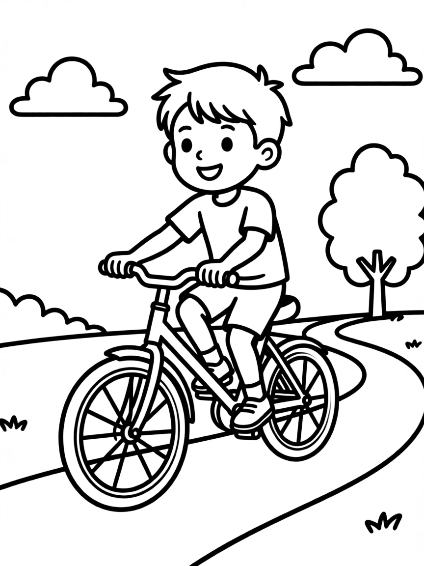 (sports) A child a boy cycling