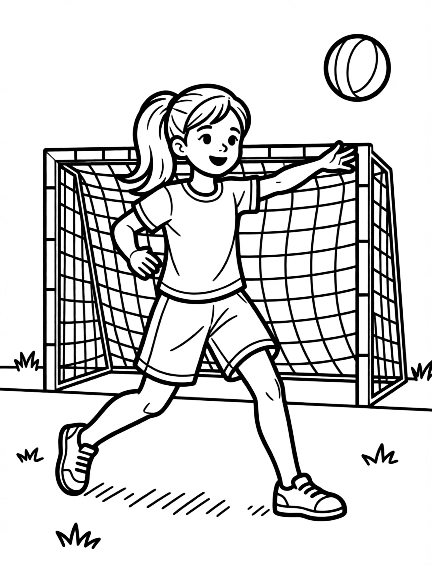 (sports) A child a girl playing handball