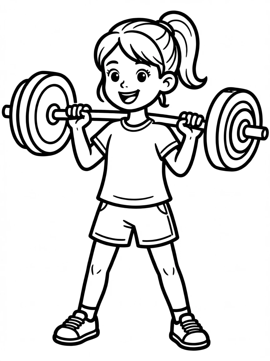 (sports) A child a girl weightlifting