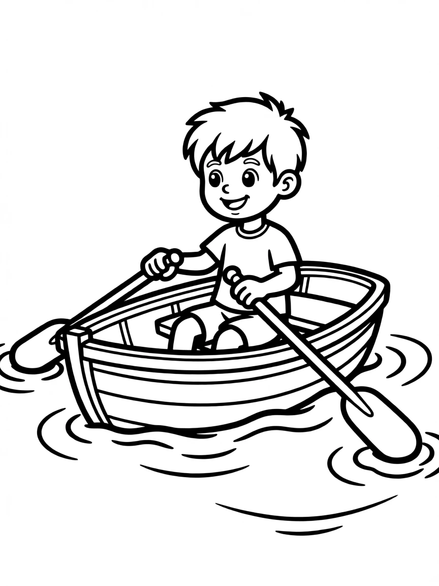 (sports) A child a boy rowing