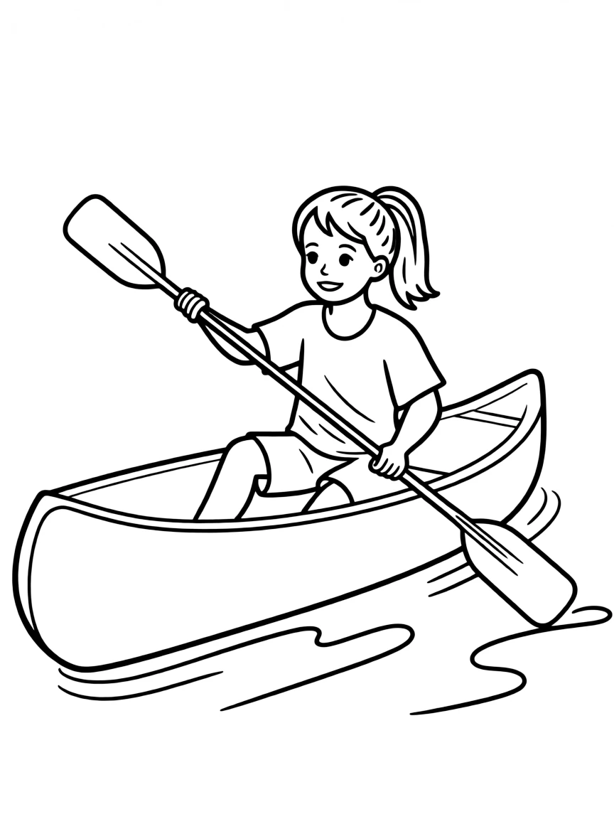 (sports) A child a girl canoeing