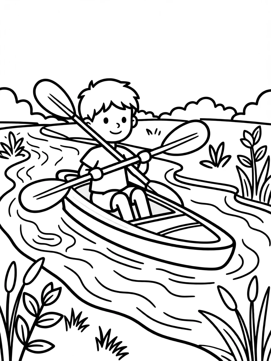 (sports) A child a boy kayaking