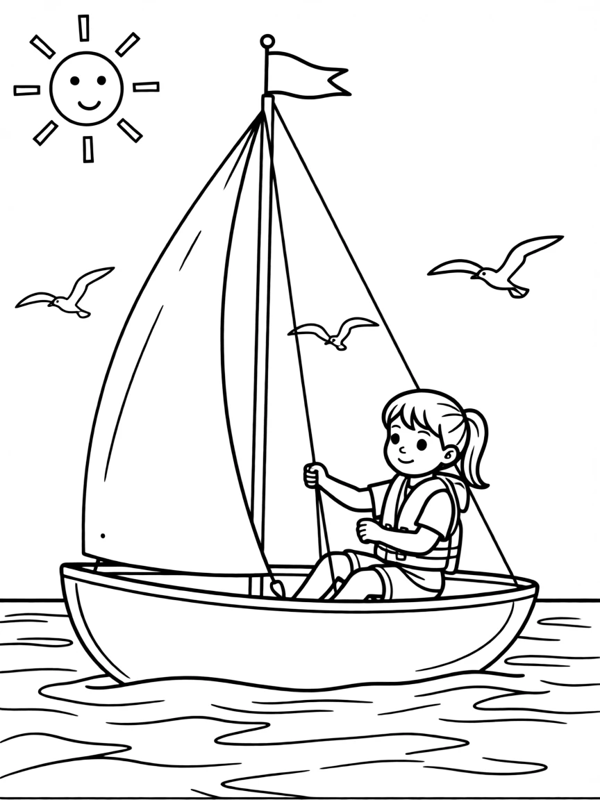 (sports) A child a girl sailing