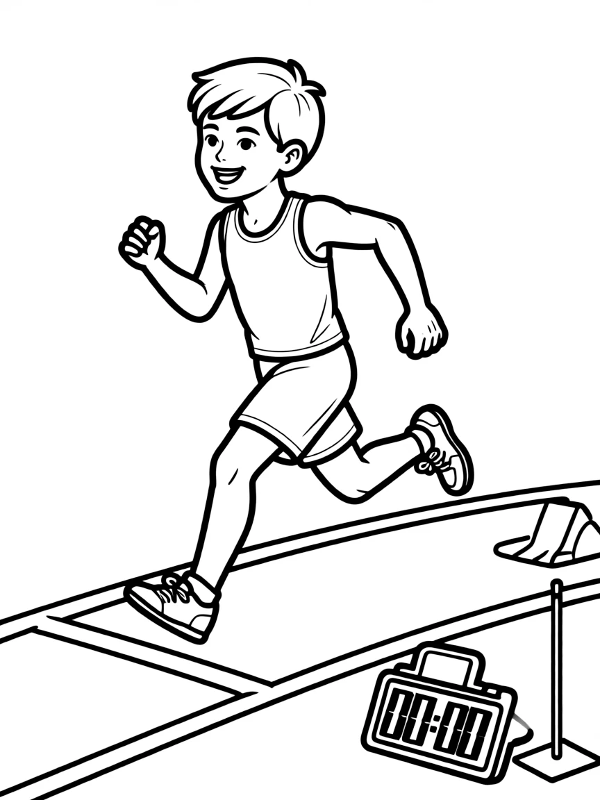 (sports) A child a boy doing track and field
