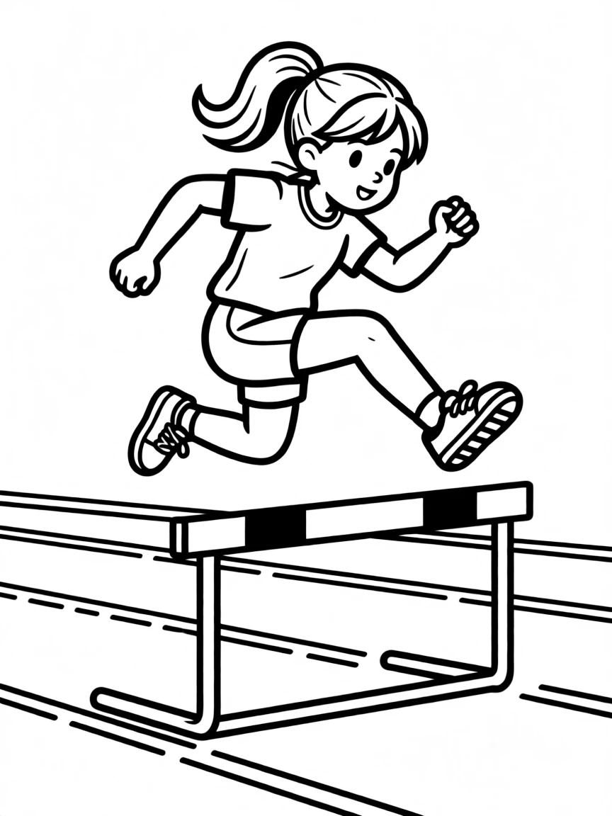 (sports) A child a girl jumping hurdles