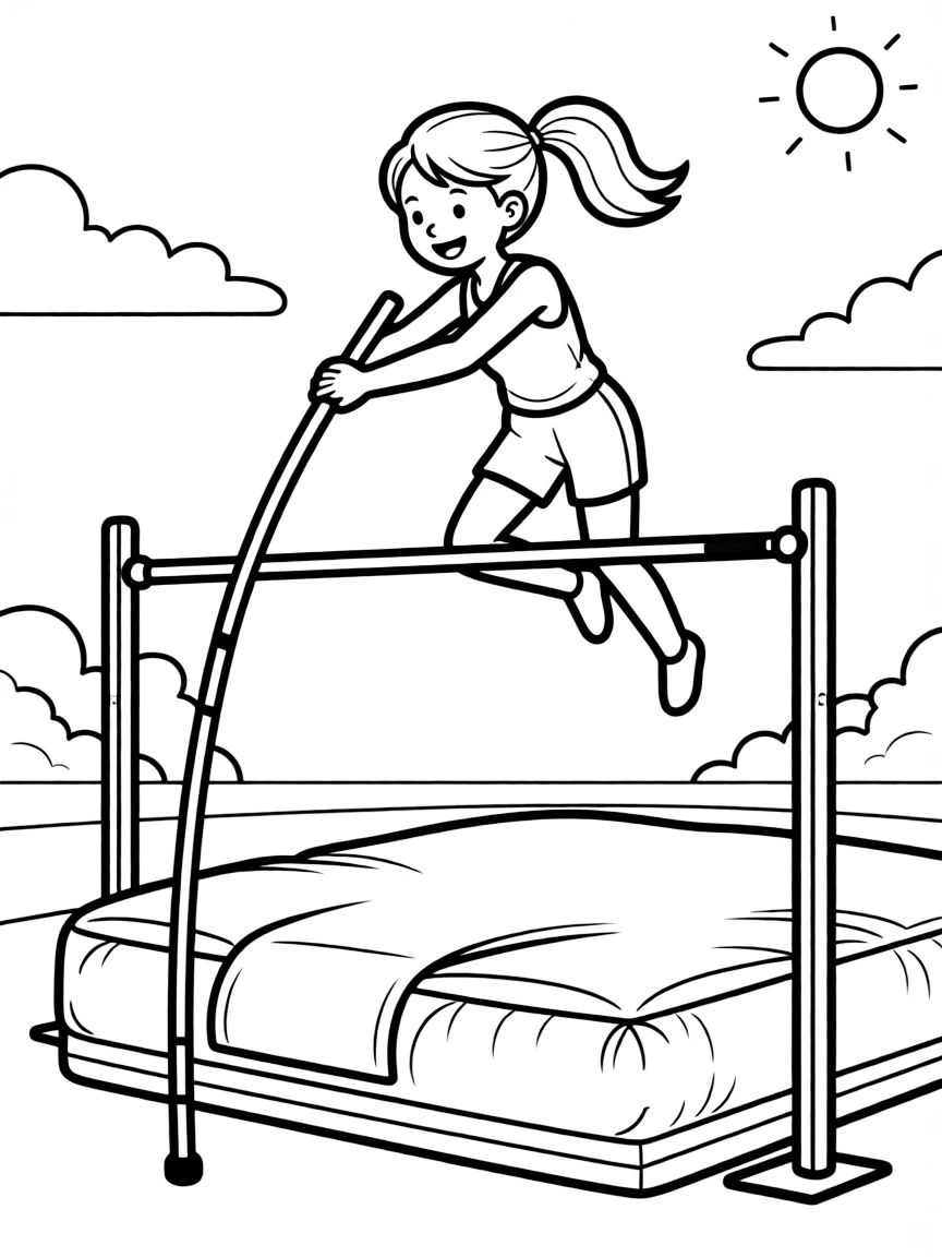 (sports) A child a girl pole vaulting