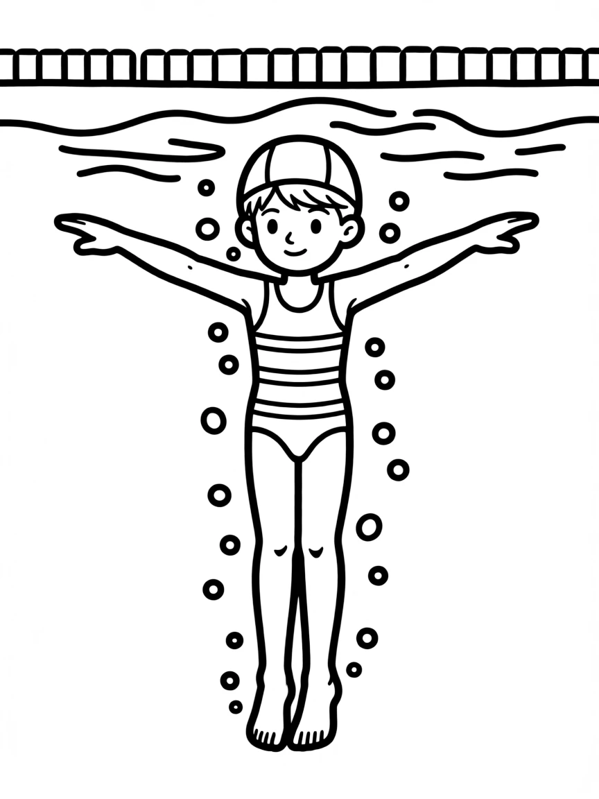 (sports) A child a boy synchronized swimming