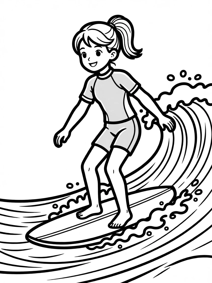 (sports) A child a girl doing surfing