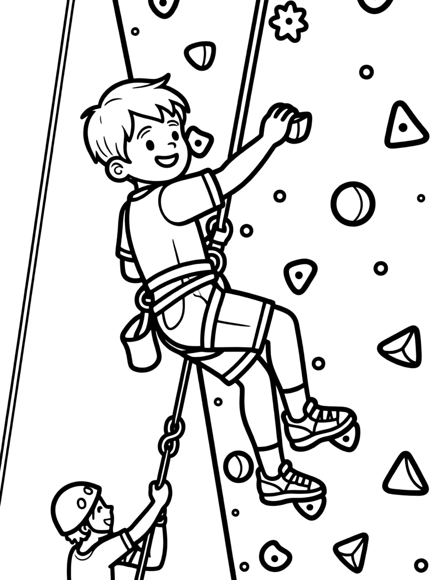 (sports) A child a boy doing sport climbing