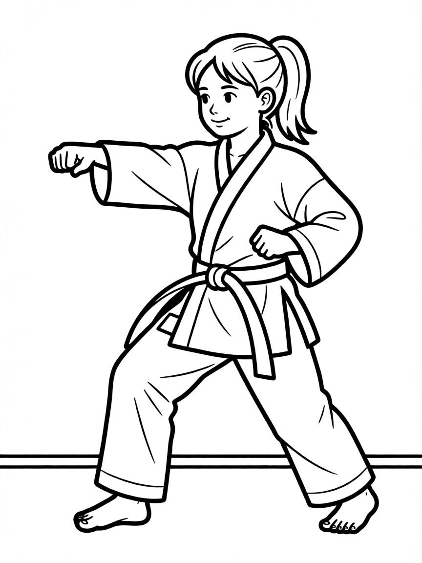 (sports) A child a girl doing karate