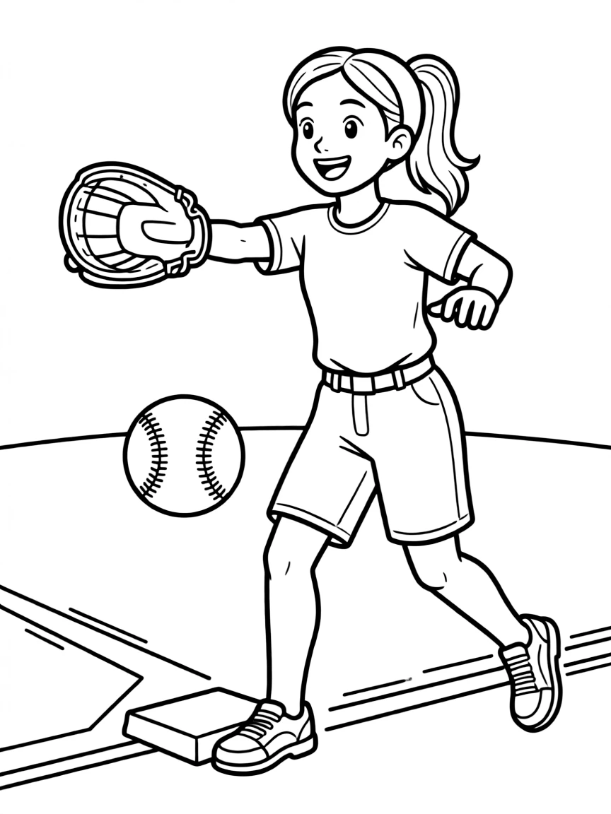 (sports) A child a girl playing softball