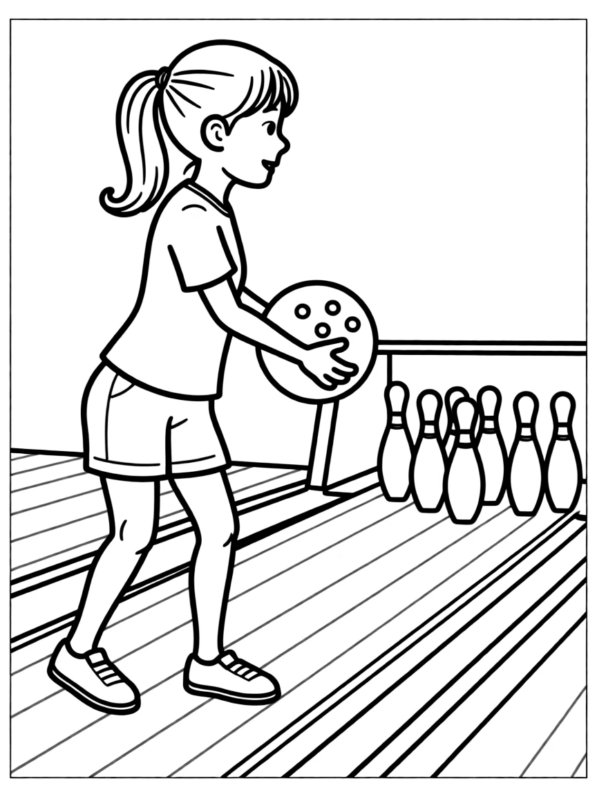 (sports) A child a girl playing bowling