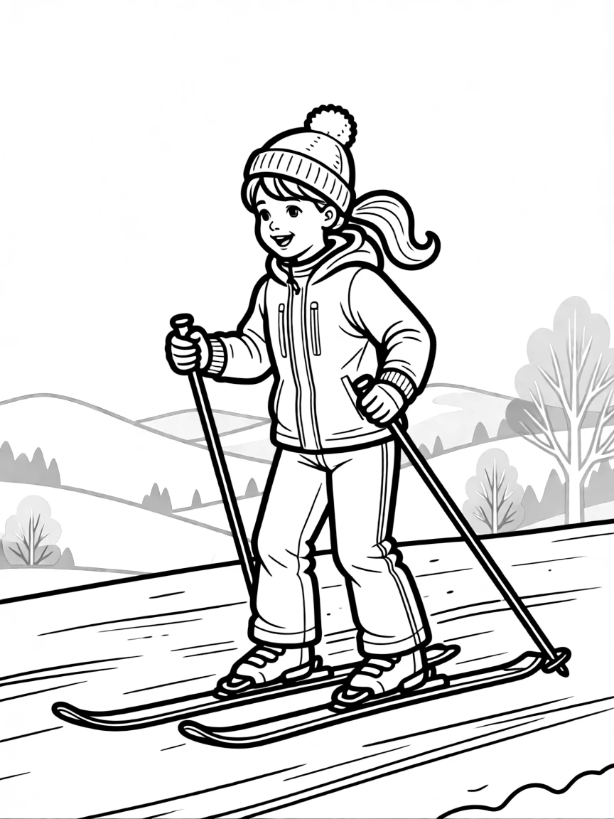 (sports) A child a girl doing cross-country skiing